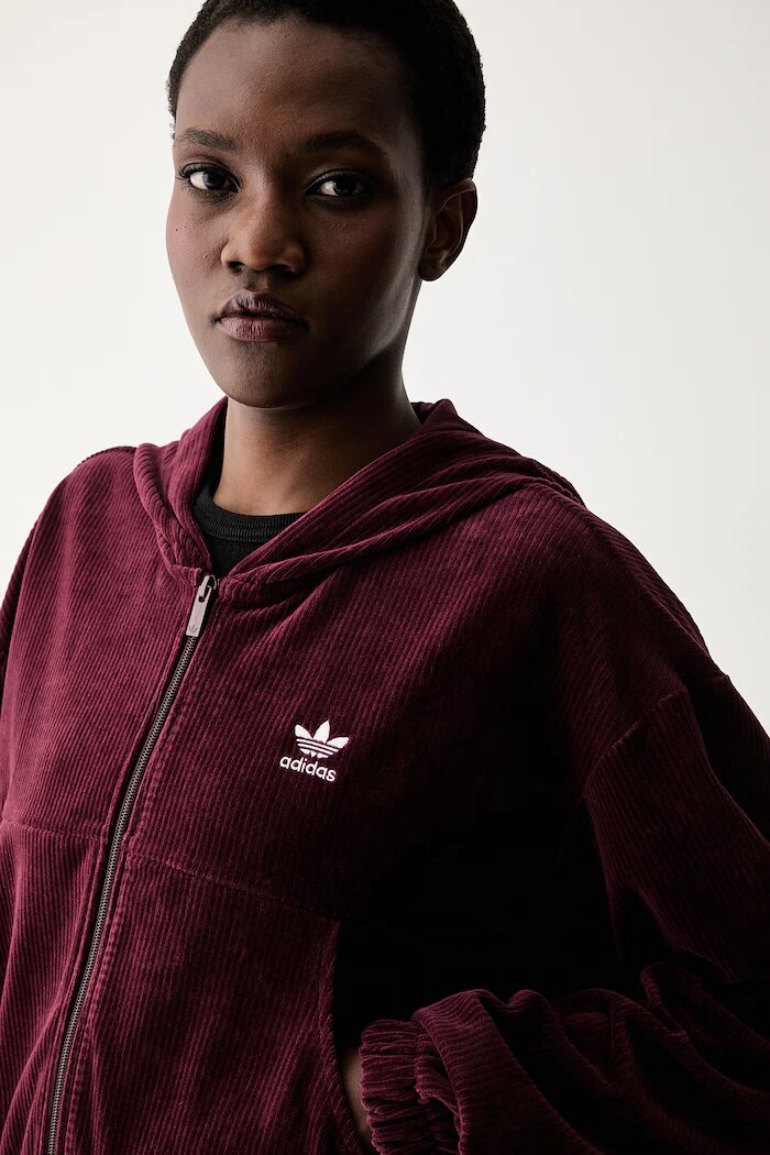 adidas Originals суичър с цип и качулка дамски от джинс бордо KE1119