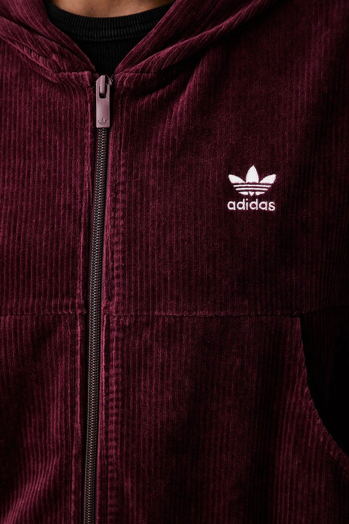 adidas Originals суичър с цип и качулка дамски от джинс бордо KE1119