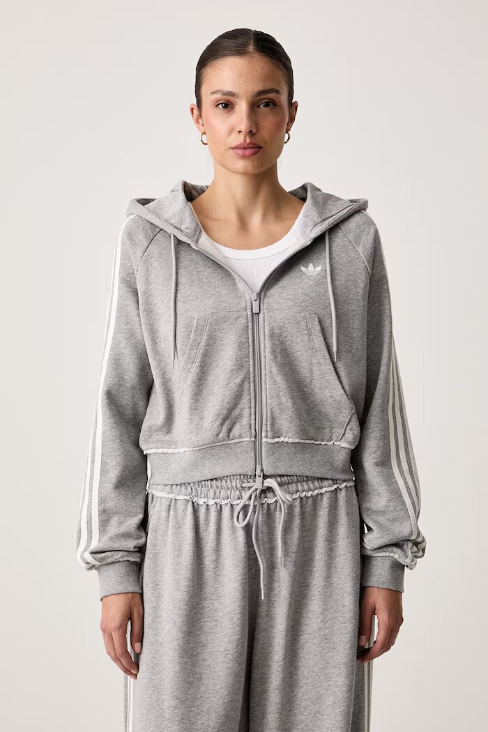 adidas Originals суичър с цип и качулка дамски от памук сив LE8319