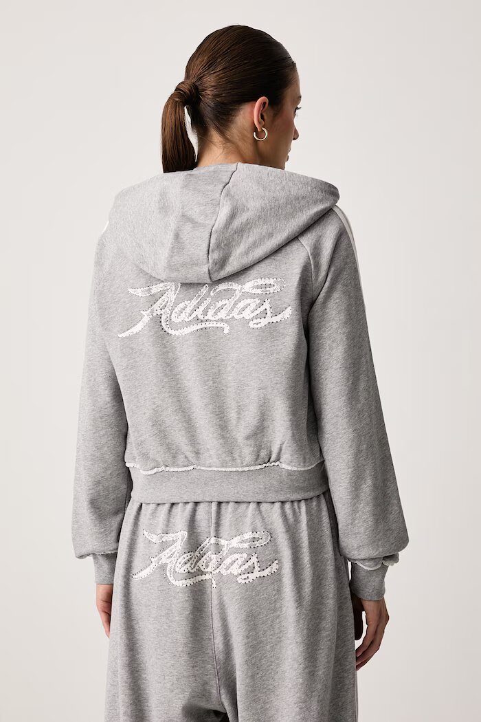 adidas Originals суичър с цип и качулка дамски от памук сив LE8319