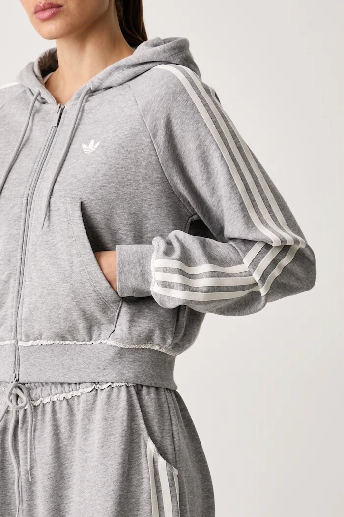 adidas Originals суичър с цип и качулка дамски от памук сив LE8319