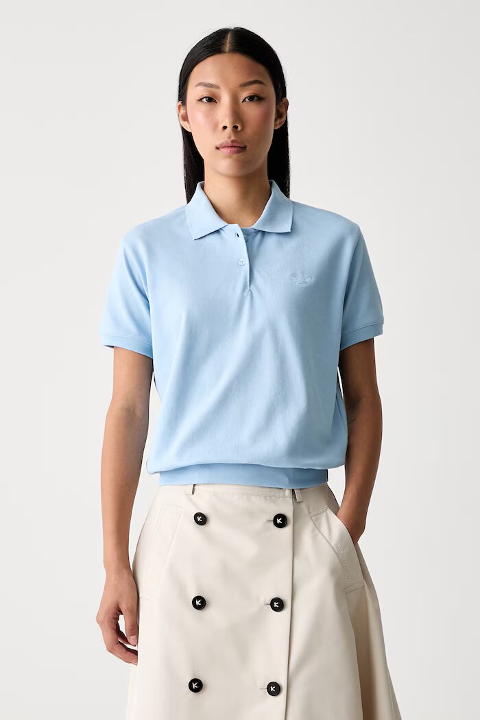 adidas Originals тениска с яка дамска с памук синя KT7992