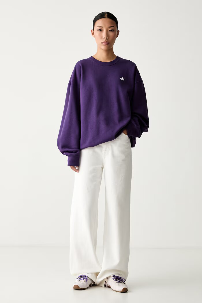 adidas Originals уголемен суичър дамски с памук Essentials виолетов KW0196