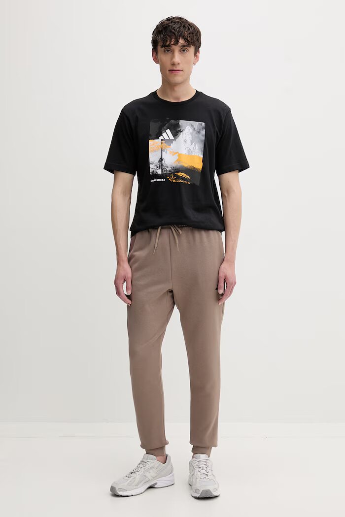 adidas спортен панталон мъжки с памук Essentials Feelcozy кафяв със стандартна талия KF2380