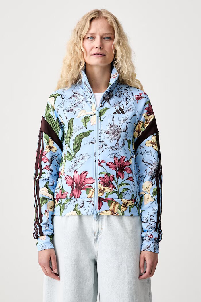 adidas суичър с цип дамски с памук x Farm Rio син KX0043