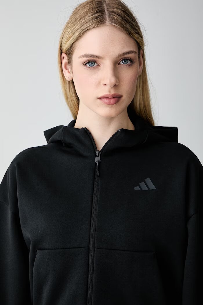 adidas суичър с цип и качулка дамски с памук Z.N.E черен KF6392
