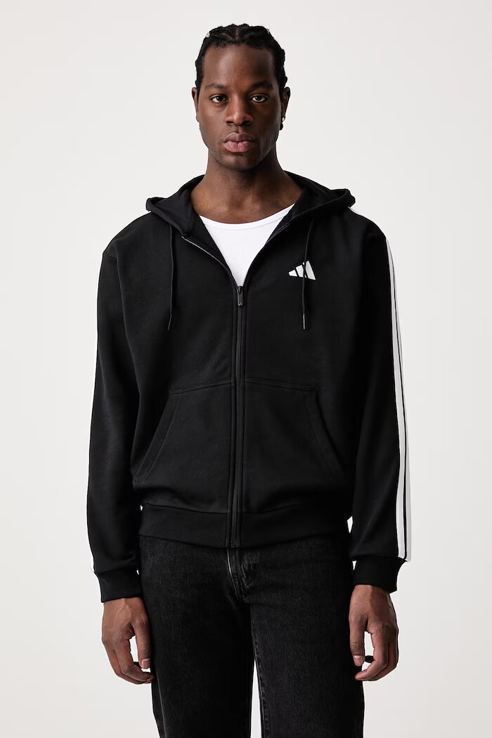 adidas суичър с цип и качулка мъжки от памук Essentials черен KY6568