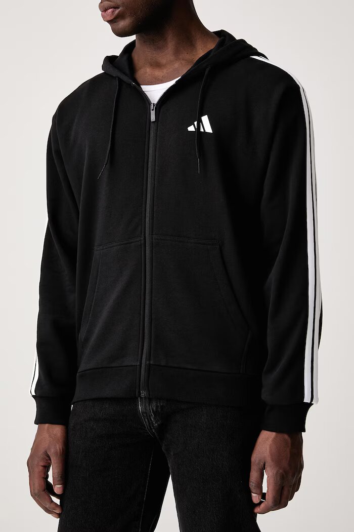 adidas суичър с цип и качулка мъжки от памук Essentials черен KY6568