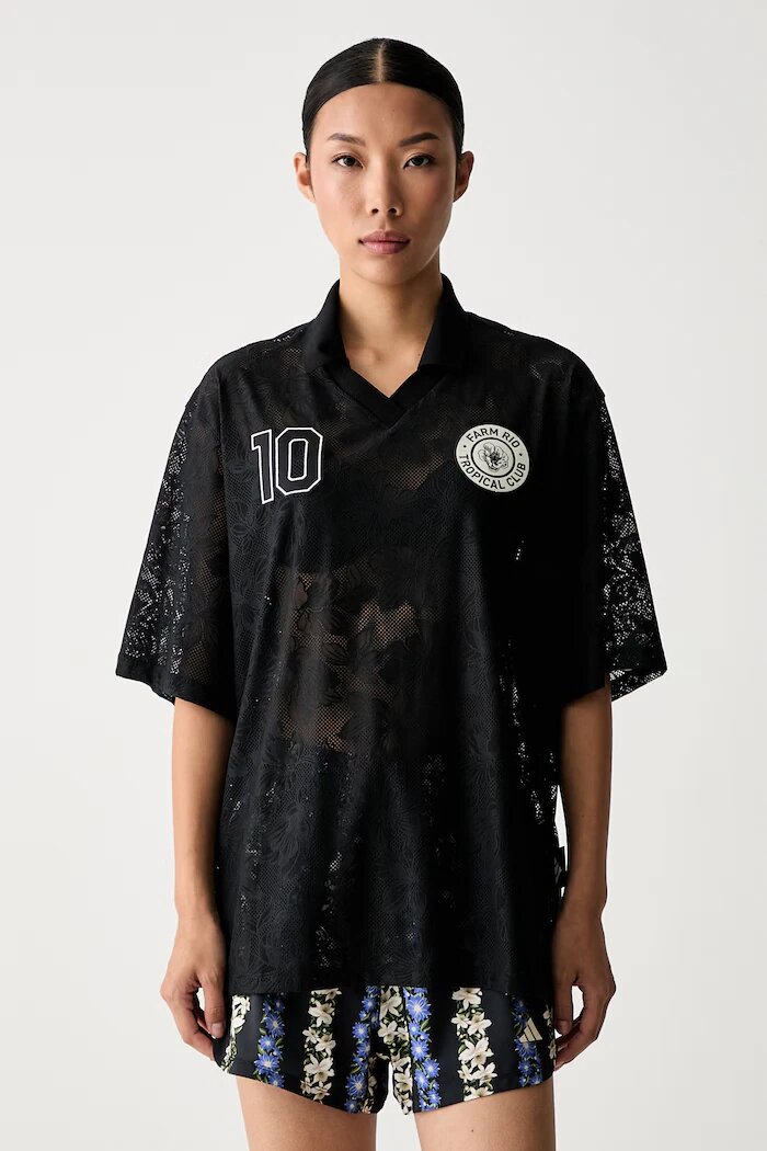 adidas тениска дамска от дантела x Farm Rio черна KR0238