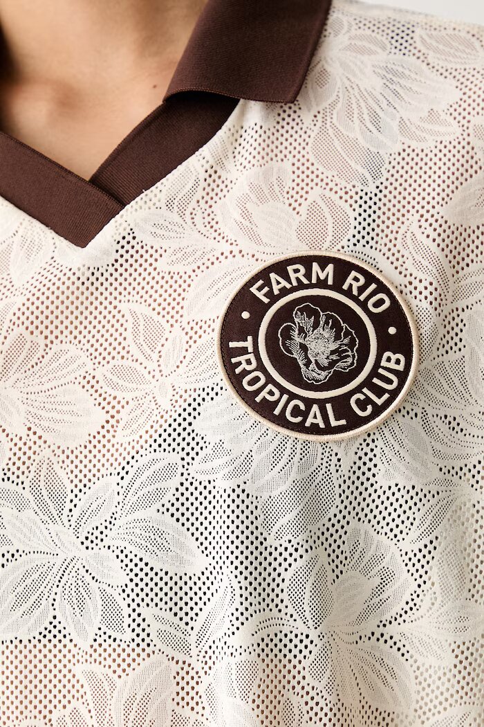 adidas тениска с яка дамска от ажур x Farm Rio бежова KR0239
