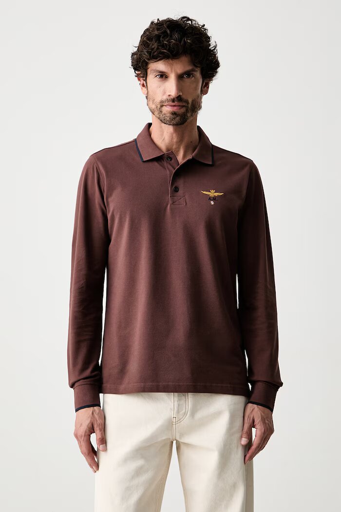 Aeronautica Militare блуза с дълги ръкави мъжка от памук кафява PO1653UP00082