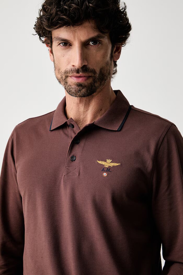 Aeronautica Militare блуза с дълги ръкави мъжка от памук кафява PO1653UP00082