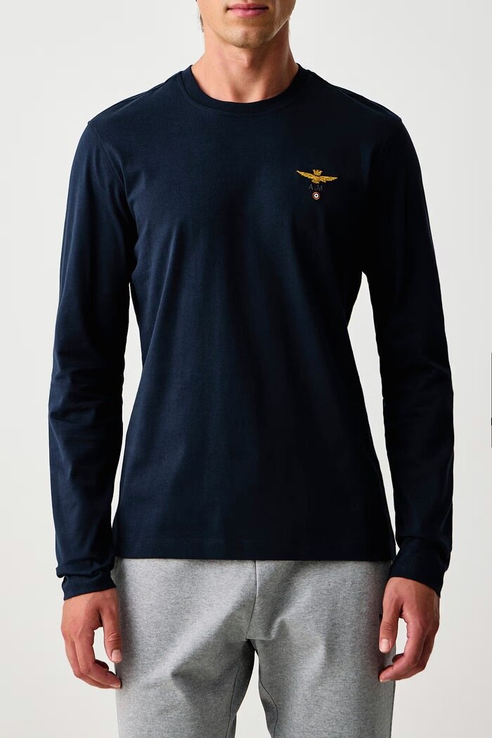 Aeronautica Militare блуза с дълги ръкави мъжка от памук тъмносиня TS2390UJ00372