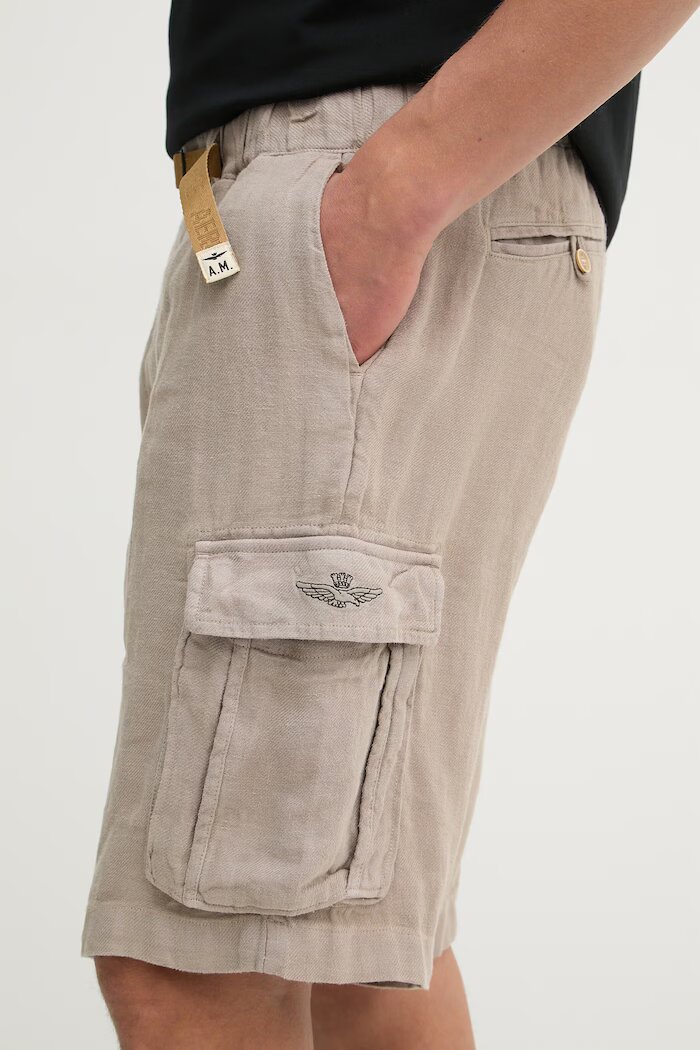 Aeronautica Militare къс панталон карго мъжки от лен кафяв BE0280UCT04293
