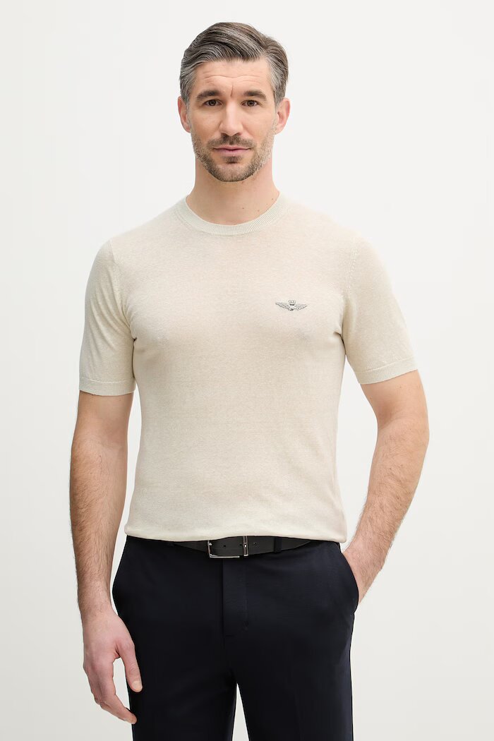 Aeronautica Militare Ленена тениска в бежово с изчистен дизайн MA1624UL00935