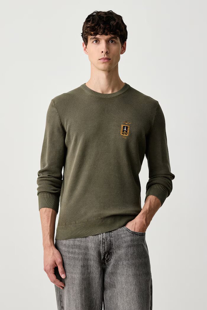 Aeronautica Militare пуловер мъжки с памук зелен MA1667UL00463