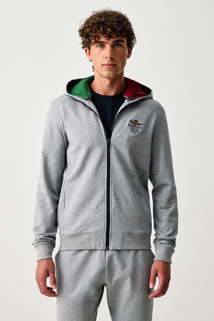 Aeronautica Militare спортен комплект анцуг мъжки от памук с еластан сив TF0108UF00674