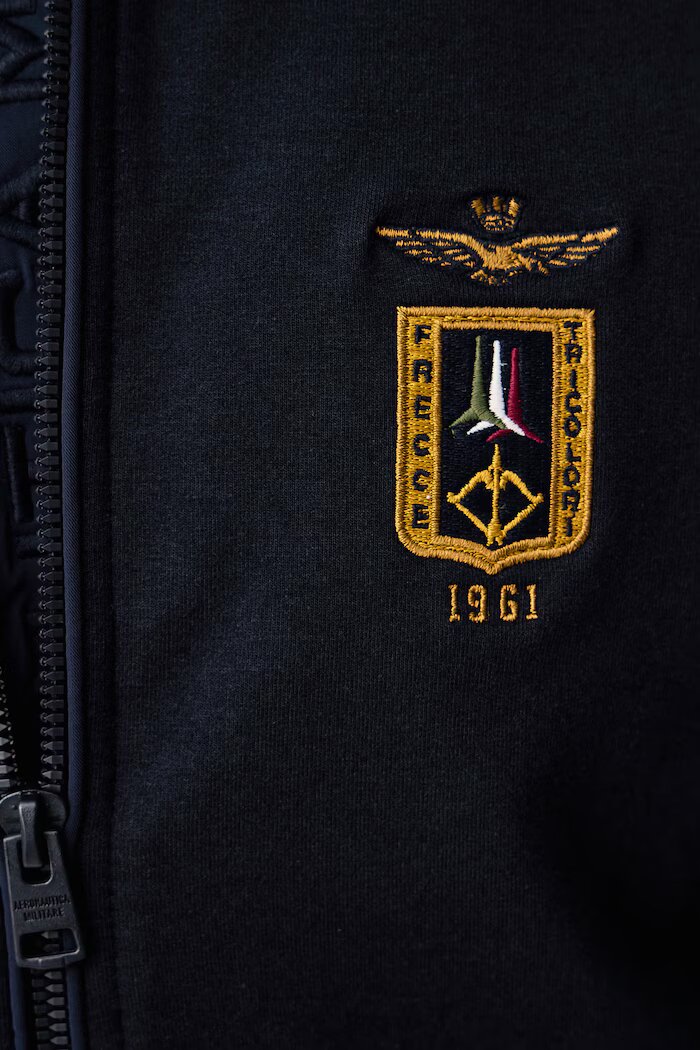 Aeronautica Militare суичър с цип мъжки от памук с еластан тъмносин FE2089UF00662