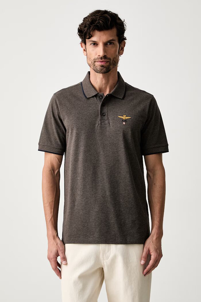 Aeronautica Militare тениска с яка мъжка от памук кафява PO1308UP00082