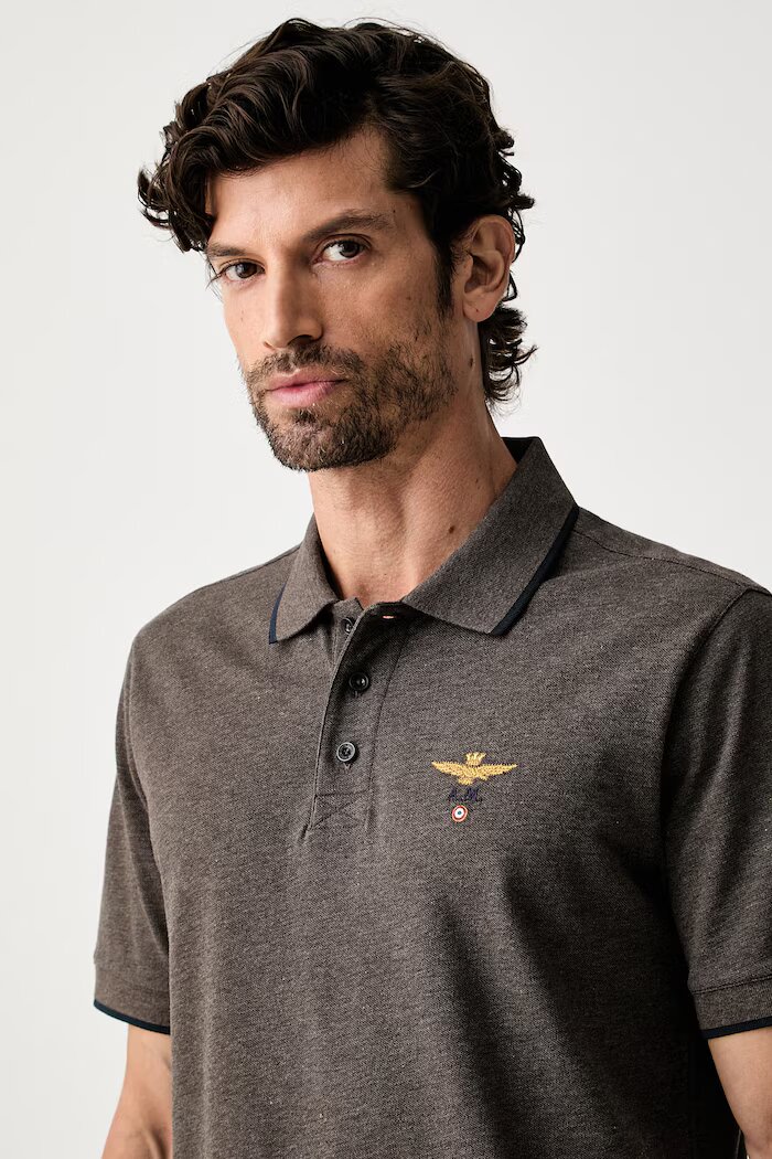 Aeronautica Militare тениска с яка мъжка от памук кафява PO1308UP00082