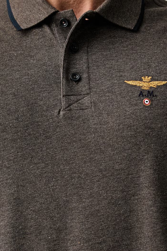 Aeronautica Militare тениска с яка мъжка от памук кафява PO1308UP00082