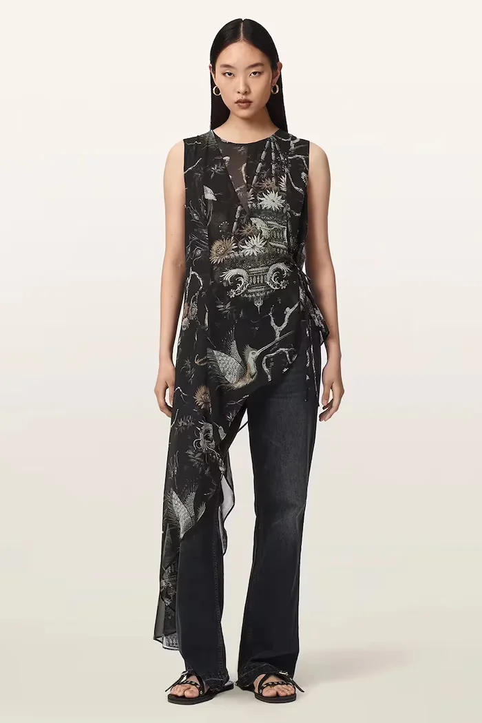 AllSaints асиметрична блуза дамска ENOLA черна W016PF