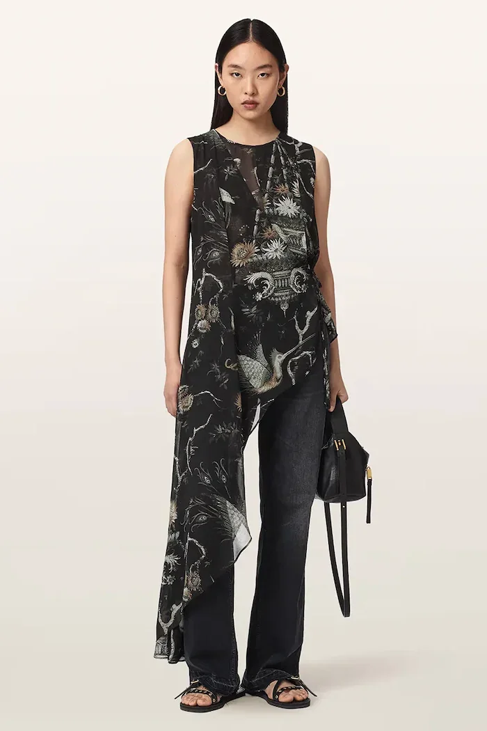 AllSaints асиметрична блуза дамска ENOLA черна W016PF