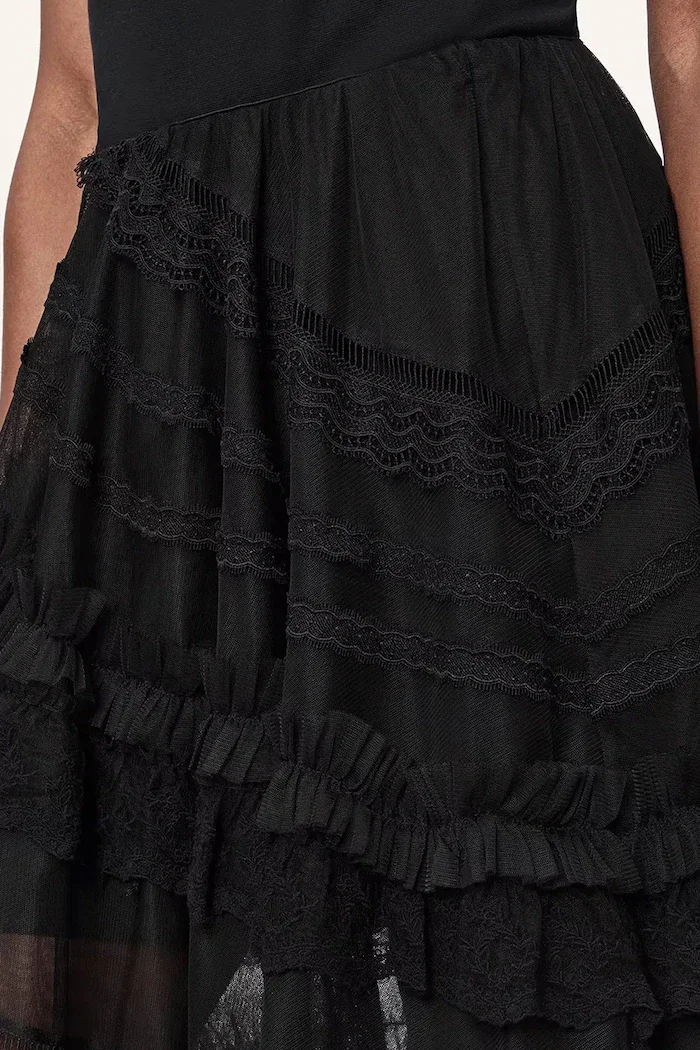 AllSaints асиметрична пола JEN черна с дантелени вложки W084RE