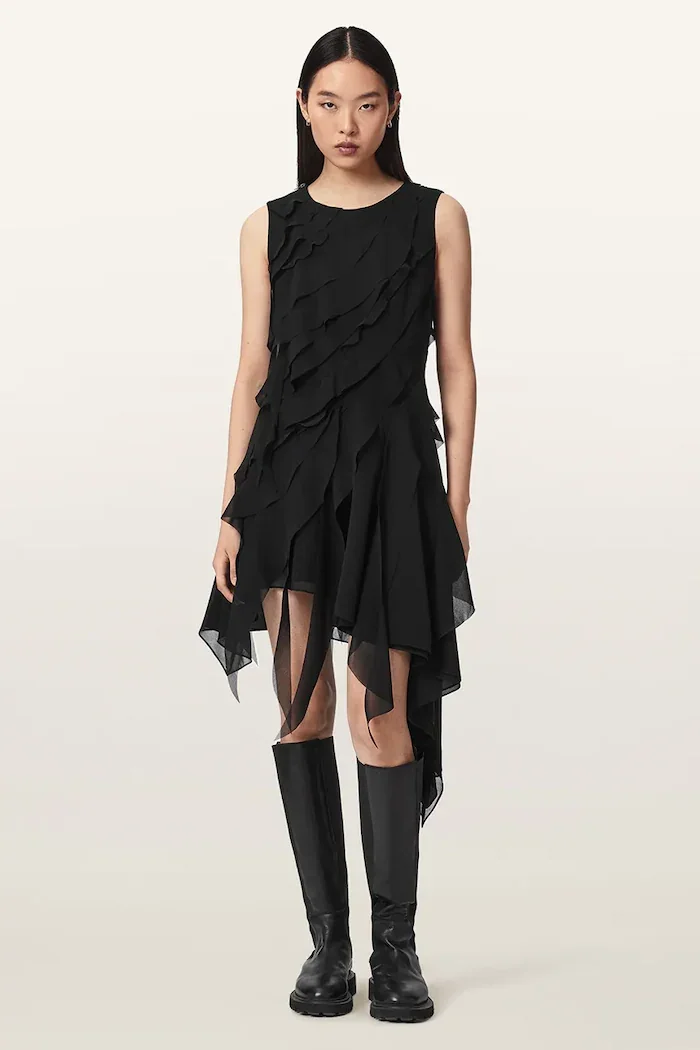 AllSaints асиметрична рокля ANGIE DRESS черна W001DF