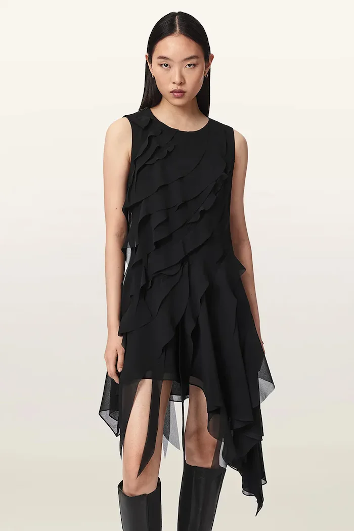 AllSaints асиметрична рокля ANGIE DRESS черна W001DF
