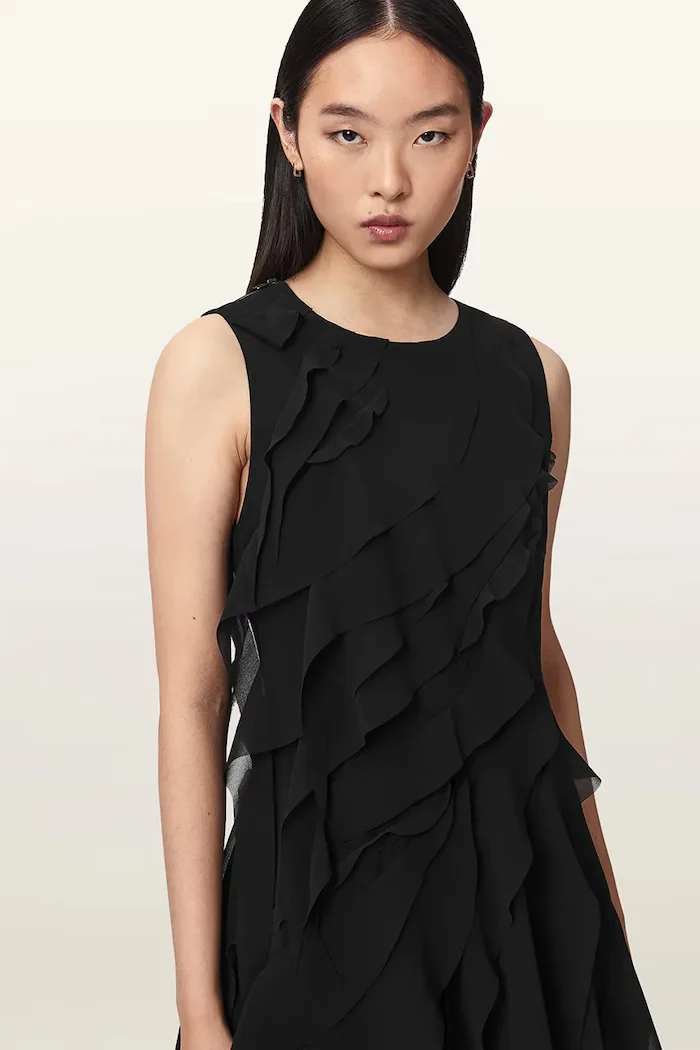 AllSaints асиметрична рокля ANGIE DRESS черна W001DF