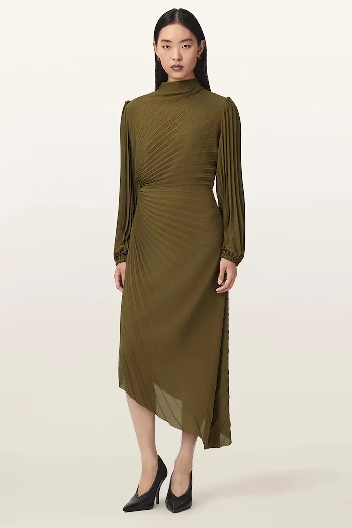 AllSaints асиметрична рокля MIELENA зелена W022DF