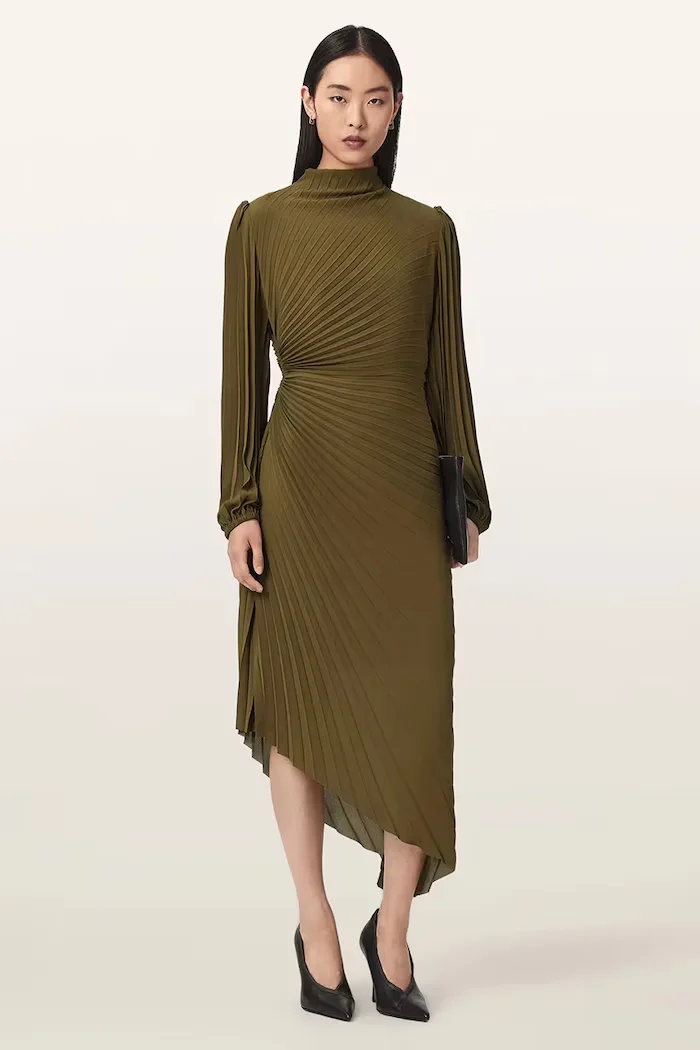 AllSaints асиметрична рокля MIELENA зелена W022DF
