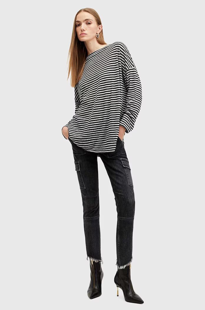 AllSaints Блуза RITA STRIPE TEE в бяло с десен W003JY