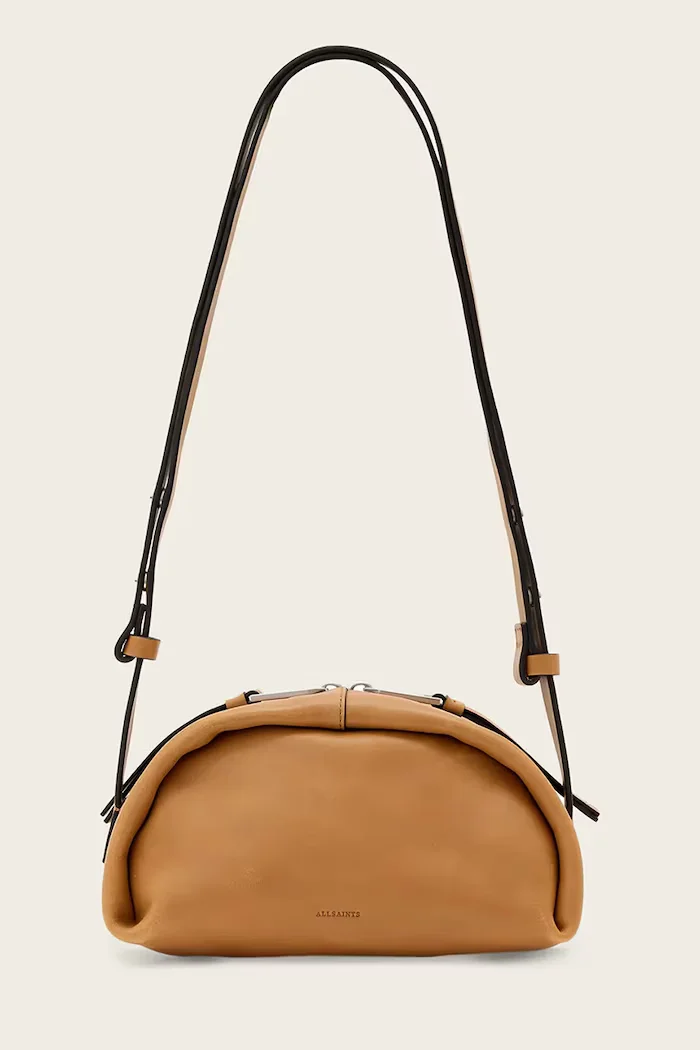AllSaints чанта crossbody дамска от кожа ROSALIE кафява W710XD
