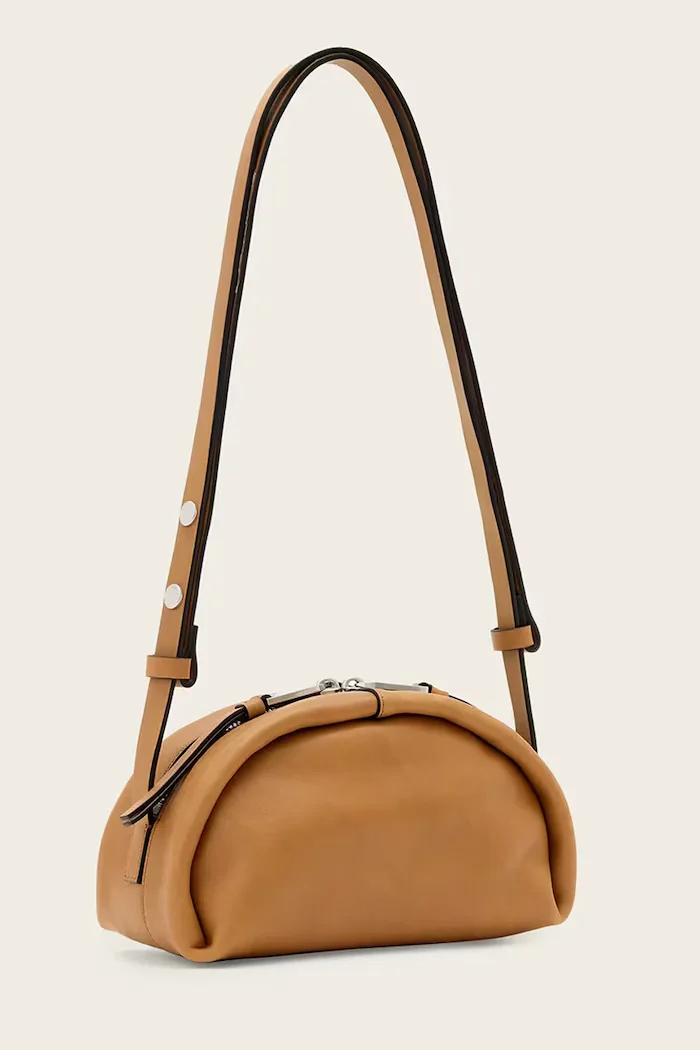 AllSaints чанта crossbody дамска от кожа ROSALIE кафява W710XD