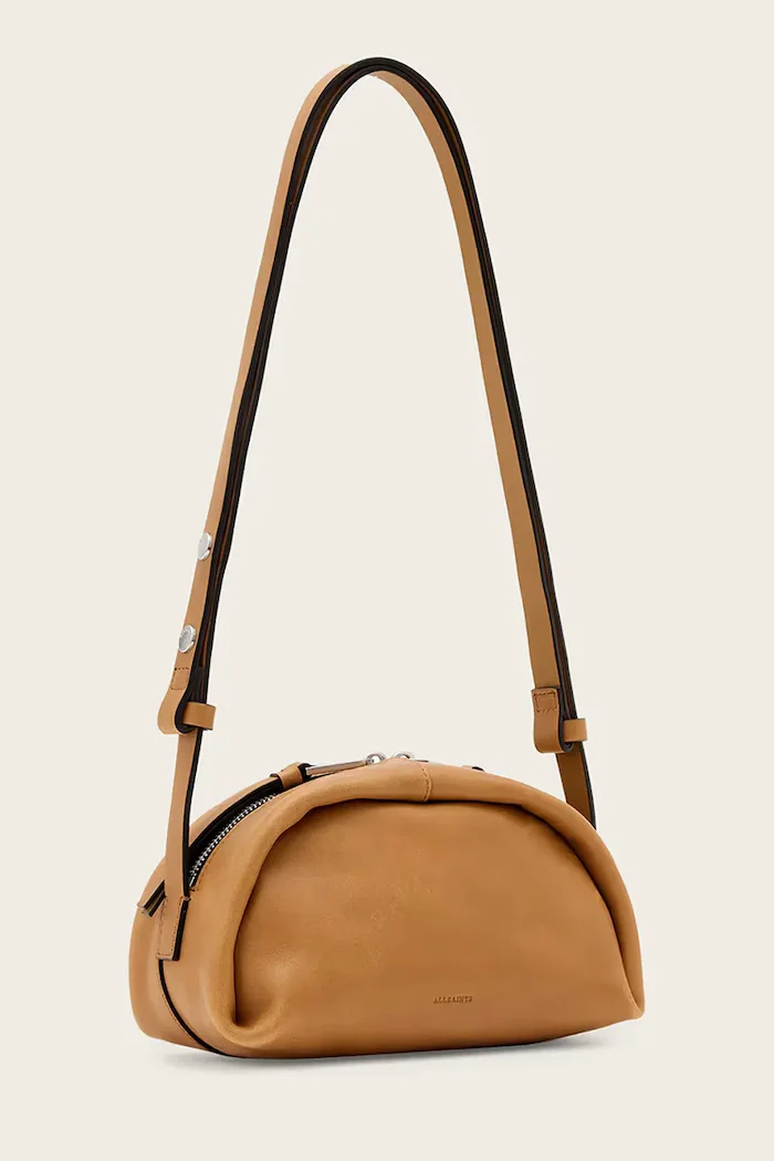 AllSaints чанта crossbody дамска от кожа ROSALIE кафява W710XD