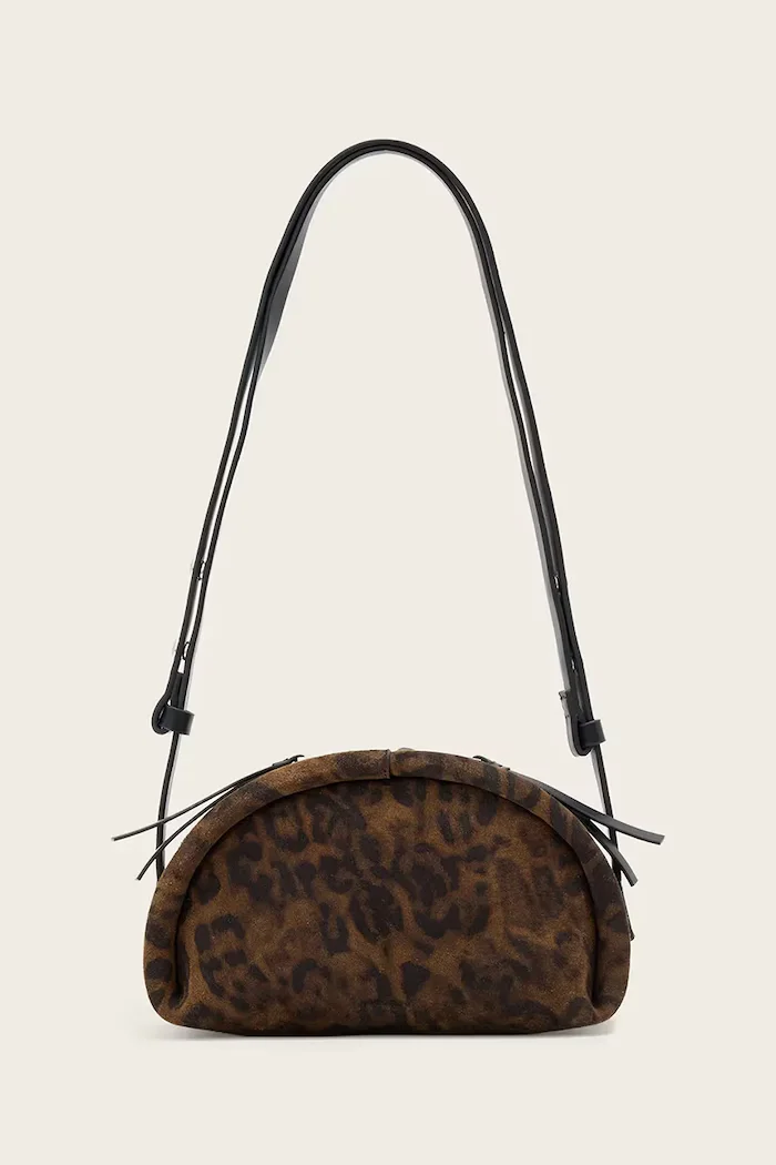 AllSaints чанта crossbody дамска от велур ROSALIE кафява W722XD