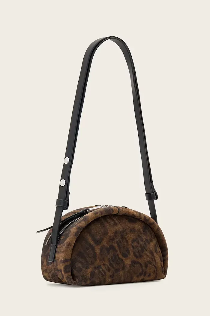AllSaints чанта crossbody дамска от велур ROSALIE кафява W722XD