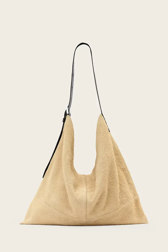 AllSaints чанта тип хобо дамска от велур ASHA бежова W518XD