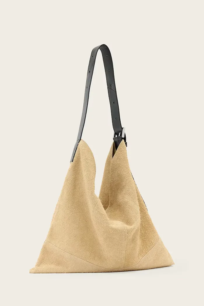 AllSaints чанта тип хобо дамска от велур ASHA бежова W518XD