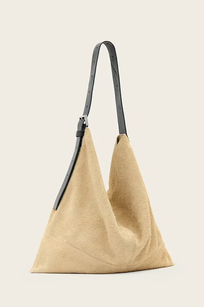AllSaints чанта тип хобо дамска от велур ASHA бежова W518XD