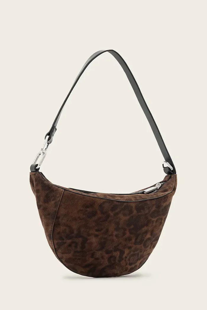 AllSaints чанта тип хобо дамска от велур LUNA кафява W681XD
