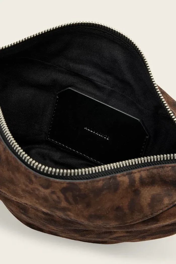 AllSaints чанта тип хобо дамска от велур LUNA кафява W681XD