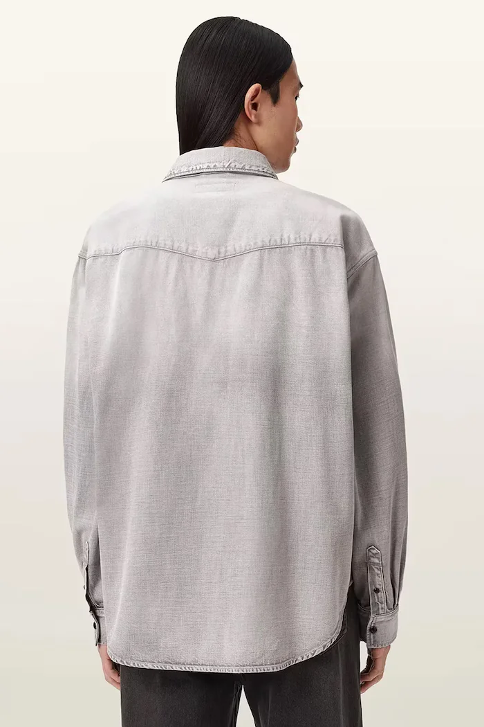 AllSaints Дънкова риза AL в сиво със свободна кройка с класическа яка M088SD
