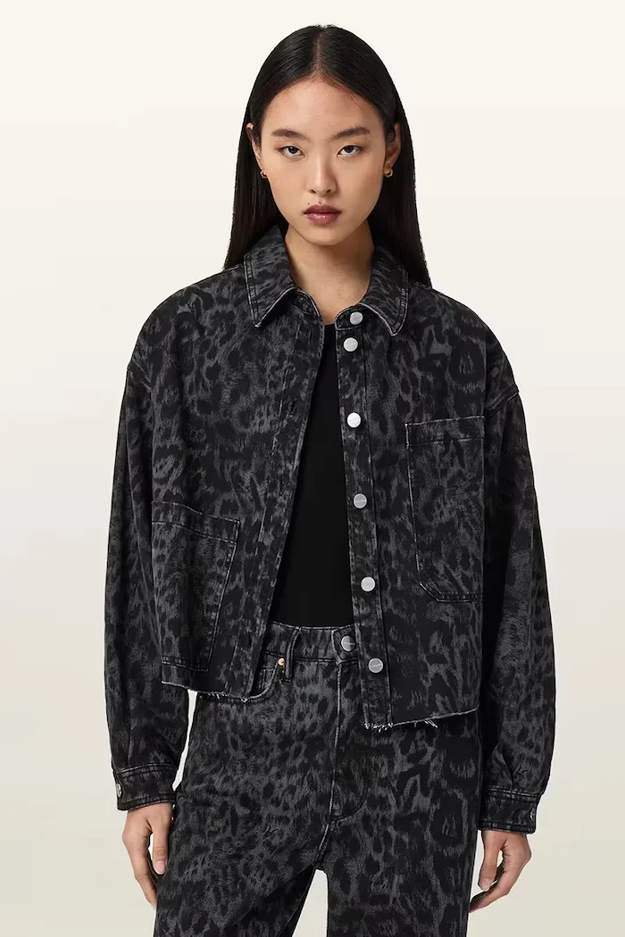 AllSaints Дънкова риза NICKY дамска в черно със свободна кройка с класическа яка W079PE