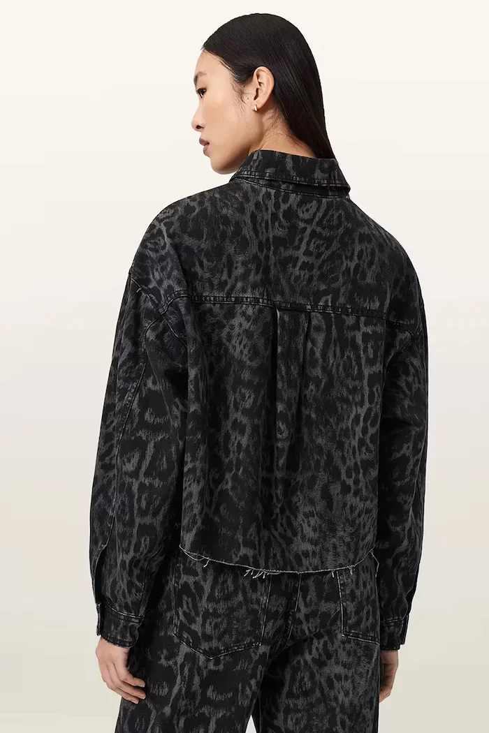 AllSaints Дънкова риза NICKY дамска в черно със свободна кройка с класическа яка W079PE