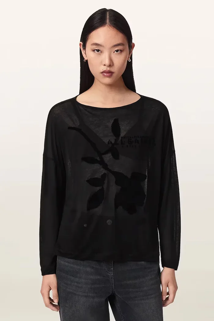 AllSaints домашна блуза дамска от модал ATHEA RITA TEE черна W051JF