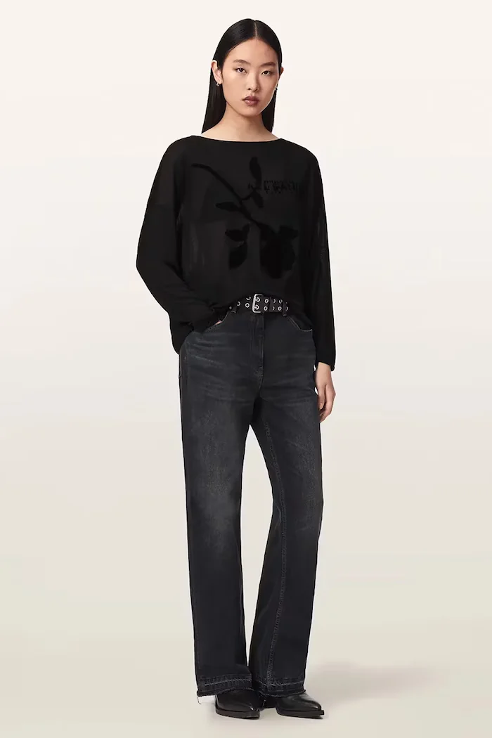 AllSaints домашна блуза дамска от модал ATHEA RITA TEE черна W051JF
