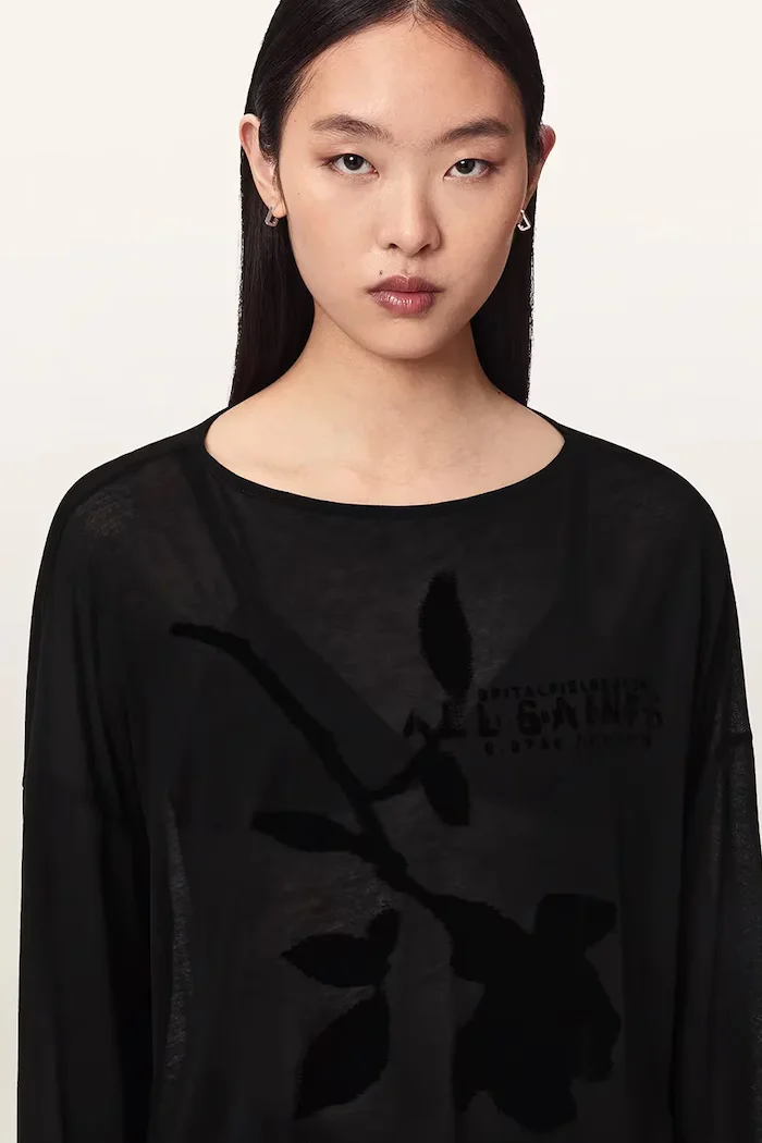 AllSaints домашна блуза дамска от модал ATHEA RITA TEE черна W051JF